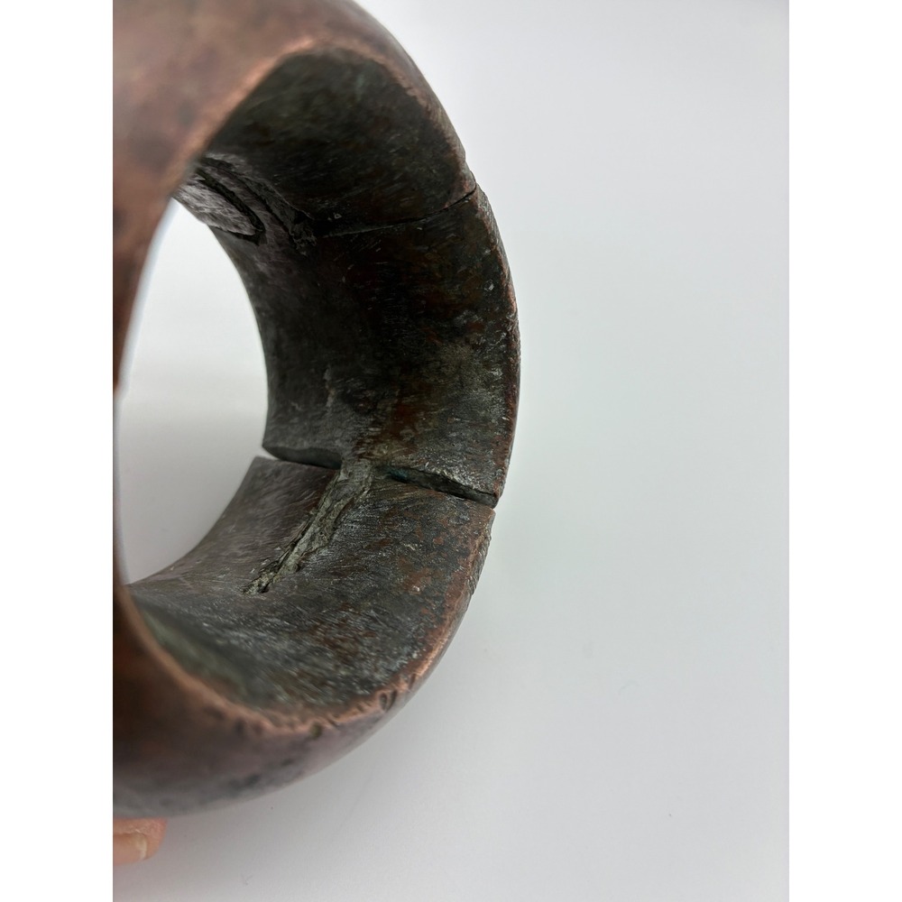 Antique African Copper Alloy Currency Bangle Heavy Cast Chevron Hatched 3.5in - Picture 7 of 8